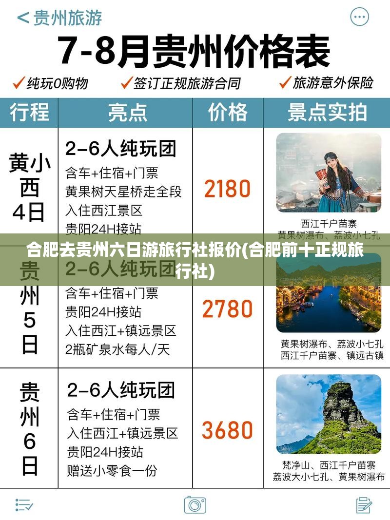 合肥去贵州六日游旅行社报价(合肥前十正规旅行社)