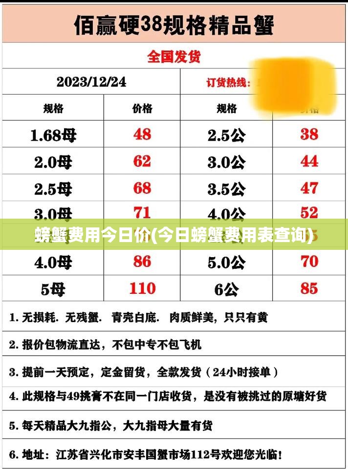 螃蟹费用今日价(今日螃蟹费用表查询)