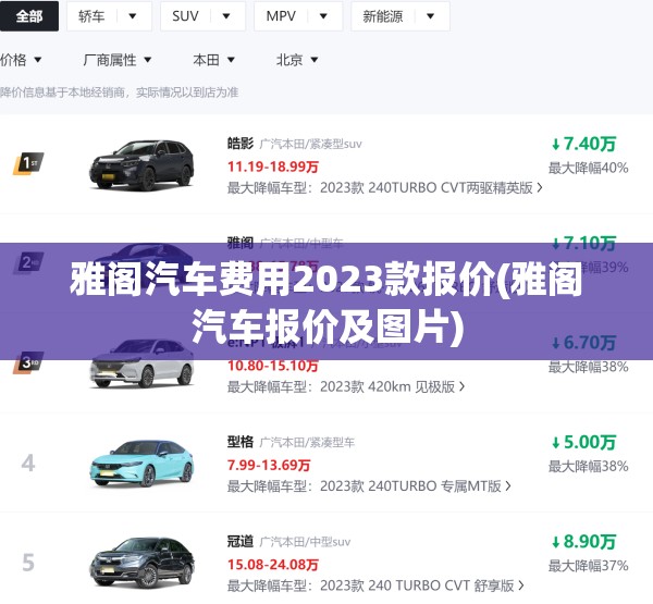 雅阁汽车费用2023款报价(雅阁汽车报价及图片)