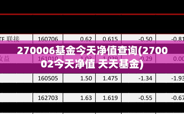270006基金今天净值查询(270002今天净值 天天基金)