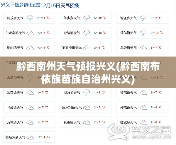 黔西南州天气预报兴义(黔西南布依族苗族自治州兴义)